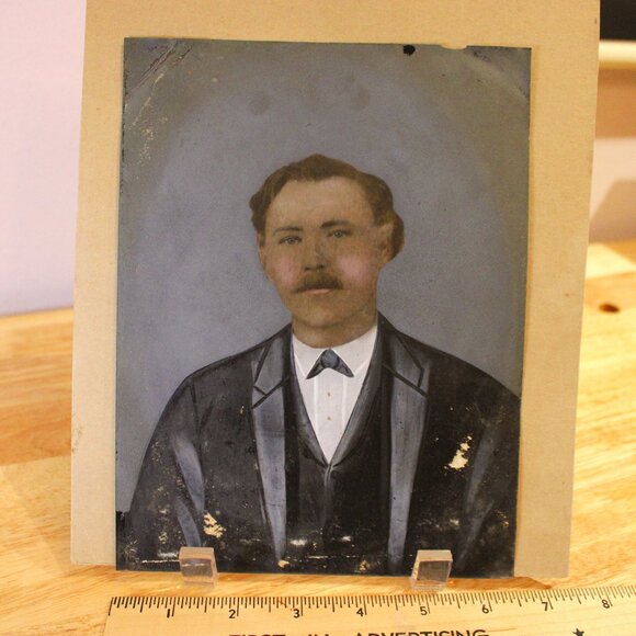 Antique Daguerreo type tin photo old around 1850s large male